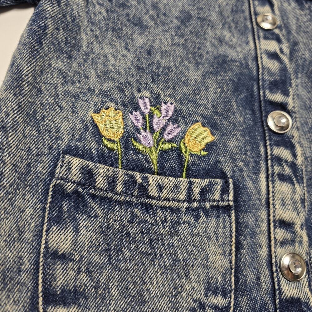 Vintage Little Lass Girl's Denim Snap Jacket Size 6X Ruffles Embroidered 90's - Picture 9 of 9